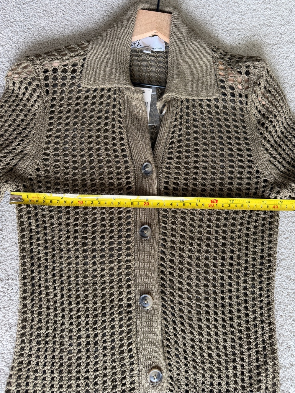 Anthropologie DH New York Open-Stitch Cardigan Sweater Olive Mesh Knit NWT Small - Picture 10 of 11